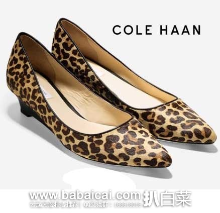6PM：Cole Haan 可汗 女款 真皮豹纹坡跟鞋 原价$298，现3折售价$89.99