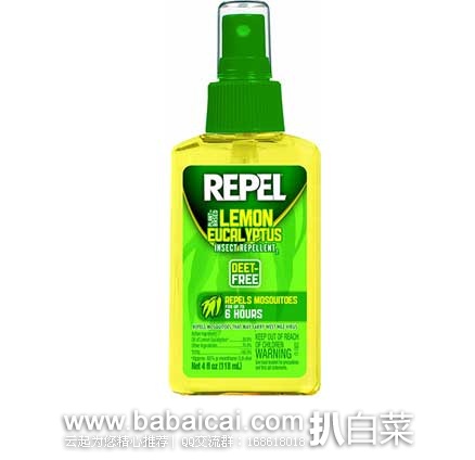 销量第一，Repel Lemon Eucalyptus 柠檬桉叶油天然驱蚊液 118ml*2瓶  原价$18，现$13.78，直邮无税，到手￥53/瓶