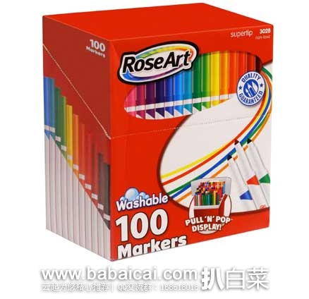 RoseArt 彩色无毒环保可水洗马克笔 100支装 原价$31.95，现5.6折售价$17.96