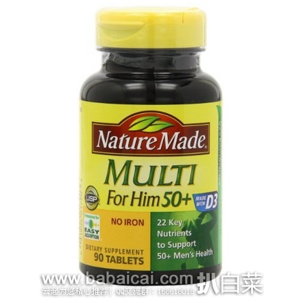 Nature Made 莱萃美 50岁以上男性综合维他命＋矿物营养片90粒 原价$13，现$4.99，用券$1+S&S后新低$3.74