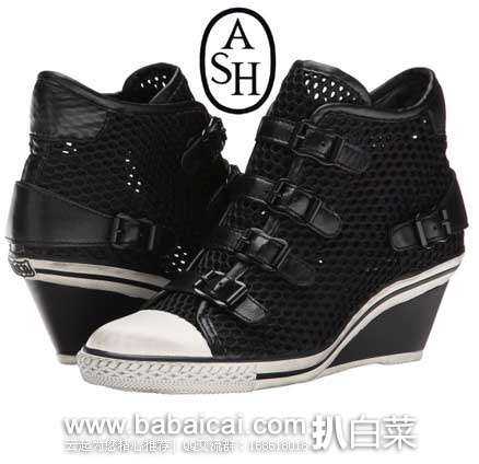 ASH 艾熙 女款 经典鞋头做旧复古风格 真皮网面坡跟鞋 (原价0,现售价.59起) , 公码8折后实付.87