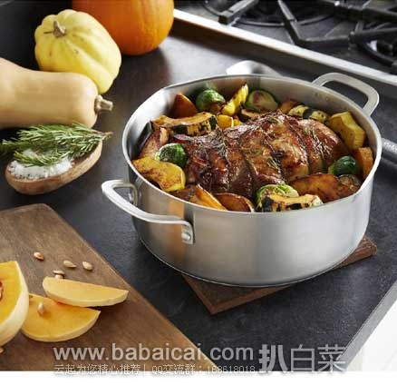 Calphalon 美国高端厨具  卡福莱  不锈钢荷兰锅（容量4.73L ） 原价$90，现3.1折售价 $28.04