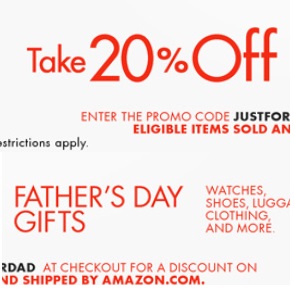Amazon：父亲节活动 部分鞋服表首饰等额外8折优惠码