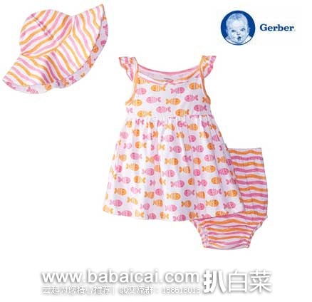 Gerber嘉宝Baby Girls’ 3 Piece Dress Set婴幼儿三件套  原价$10.99，现特价$8.99