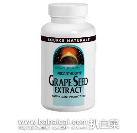 Source Naturals 葡萄籽精华胶囊 200mg*60粒  原价$30.29，现3.7折售价$11.16