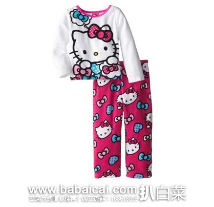 Hello Kitty 小女孩睡衣套装（上衣+裤子） 原价$32，现2.4折售价$7.7
