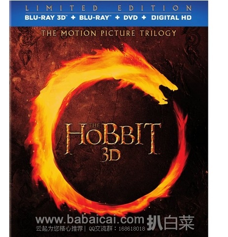 The Hobbit 霍比特人三部曲蓝光限量版DVD 原价$130，现限时特价新低$47.99，直邮无税，运费仅$9