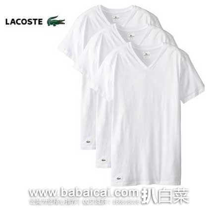 Lacoste 法国鳄鱼 男士 皮马棉 V领 短袖T恤3件装(原价$42.5，现售价$21.25) ，公码8折后实付$17，新低
