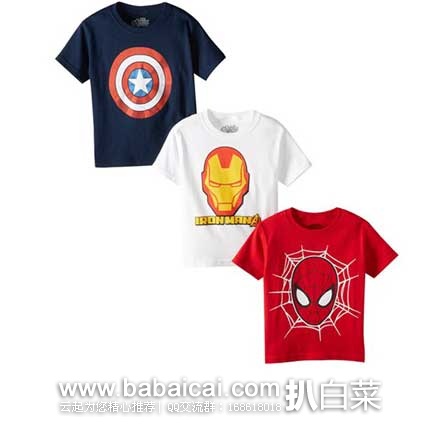 Marvel漫威 Logo Tee 3 Pack 超级英雄 小孩衬衫(3件装) 原价.99,现4.9折售价.99