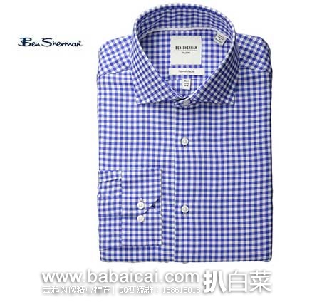Ben Sherman 宾舍曼 男款 修身纯棉蓝色格子衬衫 (原价.5,现售价.75) ,会员7折后实付.1