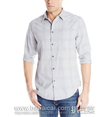 Calvin Klein 男士碎格休闲长袖衬衫 原价$70,现$25.57,公码7折$17.9,直邮无税