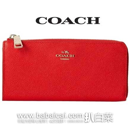 6PM:COACH 蔻驰 女款 长款珊瑚红色真皮钱包 原价 5,现5折售价.99