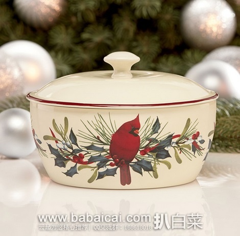 Lenox 莱诺克斯 Winter Greetings冬季问候 象牙瓷精美砂锅特价$19.95，直邮无税，运费仅$7.85