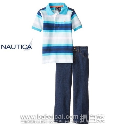 Nautica 诺帝卡 男童 polo衫+牛仔套装 2件套 原价$53,现$14.85,公码7折新低$10.39,直邮无税,到手¥89