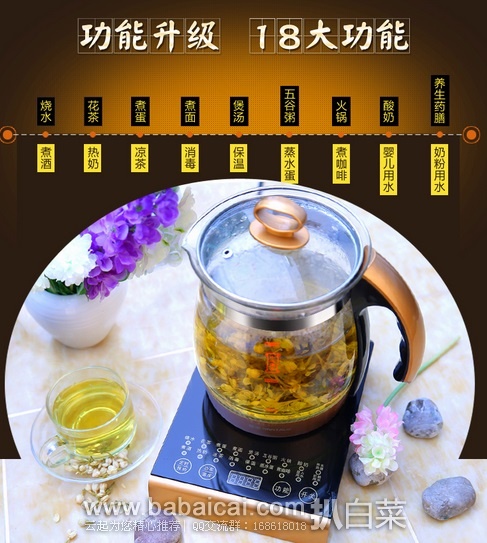 亚马逊中国:Nintaus 金正 养生壶JZW-1516E (18大功能 特有自来水除氯功能 配送酸奶杯煮蛋架 1.7L)原价¥499 现¥199