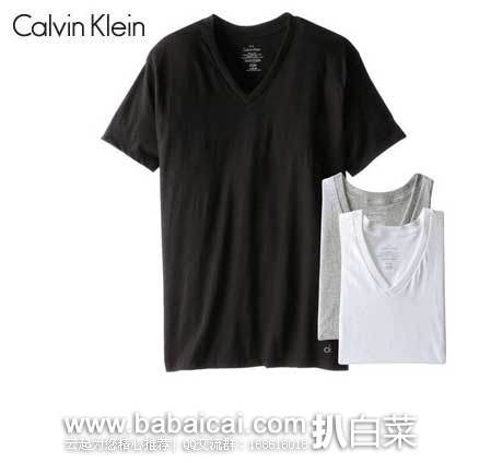 Calvin Klein 男士 纯棉V领打底T恤 3件套 原价.5,现5折售价.98