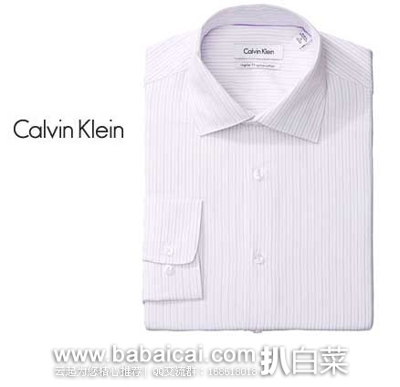 Calvin Klein 男士 Regular Fit Stripe 100%Supima 衬衣 原价$69.5，现3.2折售价$22.49