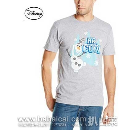 Disney 迪士尼 Frozen Olaf Mr. Cool 男款 经典灰色圆领短袖纯棉T恤 原价$24，现1.8折售价$4.34