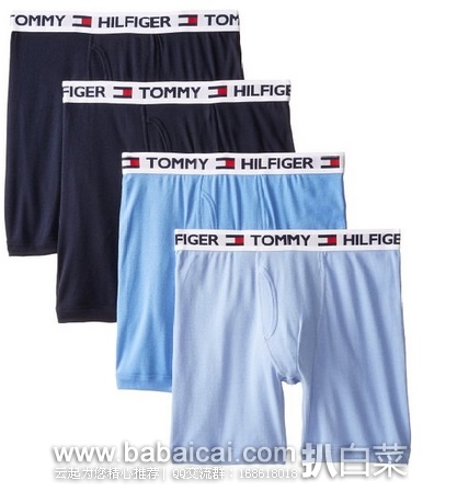 Tommy Hilfiger汤米希尔费格男士纯棉平角内裤4条装 原价$45，现$17.59，直邮无税，运费$4.26