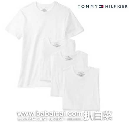 Tommy Hilfiger 汤米·希尔费格 男士  Crew-Neck  纯棉圆领短袖T 4件装 原价$45，现4.4折售价$20