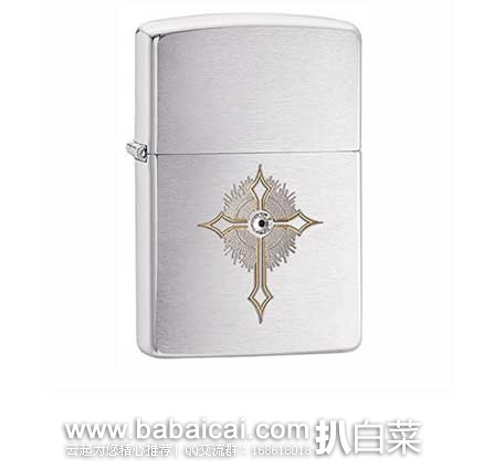 Zippo 芝宝 Brushed Chrome Cross and Crystal 克罗心十字 拉丝口袋打火机  原价$25.95，现7折售价$18.24