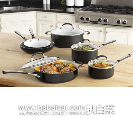 美国顶级锅具品牌 Calphalon Ceramic 陶瓷不沾锅10件套套组 原价0,现8.63,直邮无税