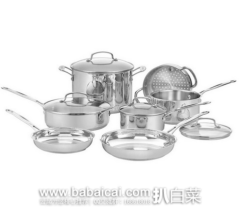 Cuisinart 美膳雅 不锈钢锅具11件套 原价$450，现历史低价$111.99