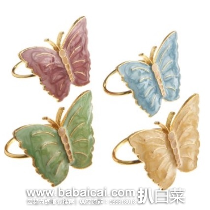 Lenox 莱诺克斯 Butterfly Meadow蝴蝶草甸  餐巾扣 4只装特价$25.77