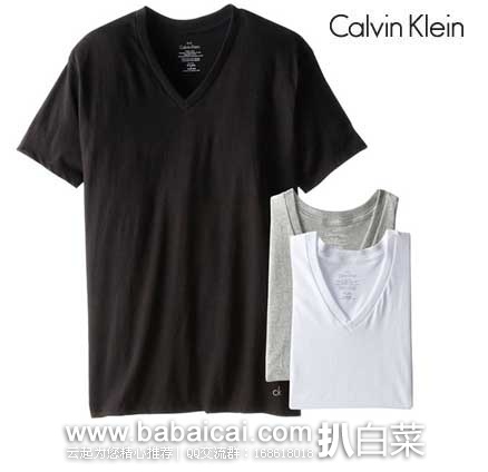 Calvin Klein 卡尔文克莱恩 Cotton Classics 男士V领T恤三件套 原价$39.5，现4.9折售价$19.98
