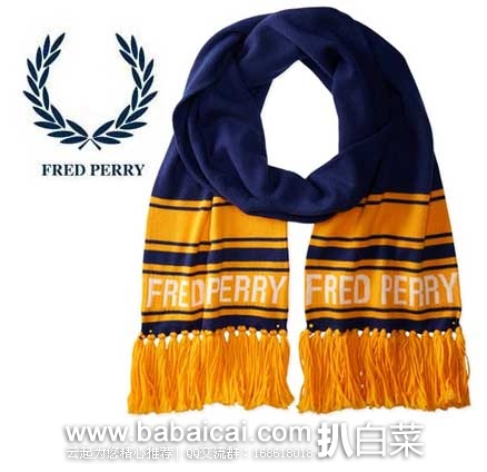 Fred Perry 弗莱德·派瑞 男士 美利奴羊毛围巾 原价$85，现3.2折售价$27.51