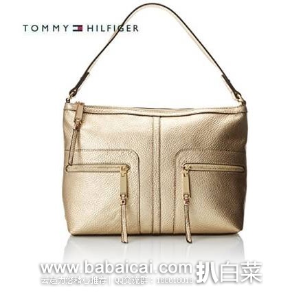 Tommy Hilfiger 汤米希尔费格 女款  荔枝纹牛皮手提包 (原价$138，现5.4折售价$74.58)， 公码8折后实付$59.6