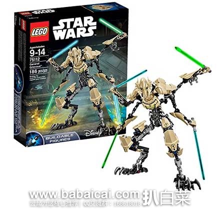 日本亚马逊：LEGO 乐高 Star Wars 星球大战系列 格雷沃斯将军 75112（共含186颗粒） 现售价3476日元（约￥201）