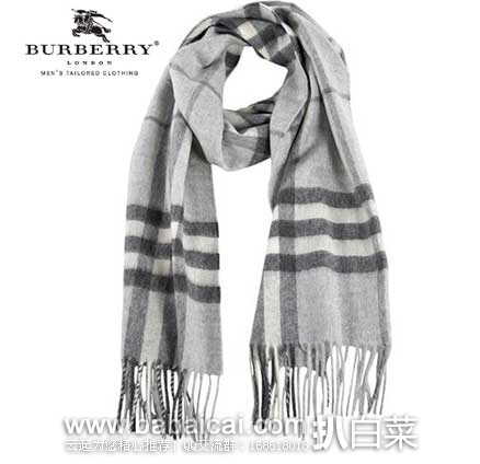 Jomadeals:Burberry 巴宝莉 Trench Check Cashmere Scarf 中性经典格纹纯羊绒围巾 原价0,现特价9