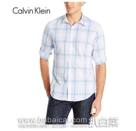 Calvin Klein Mini X Plaid 男士 长袖纯棉格子衬衫 原价$79.5，现3折售价$23.99