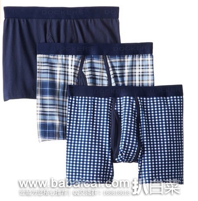 Dockers 男士 Assorted Boxer纯棉带弹力平角内裤3条装 原价$32,现$8.17,直邮无税,到手¥25/条