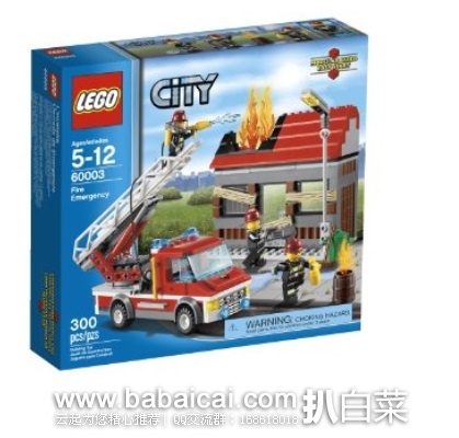 京东商城:LEGO 乐高 60003 城市系列消防 火警救援 玩具拼插套装 共300颗粒 限时特价¥181.35