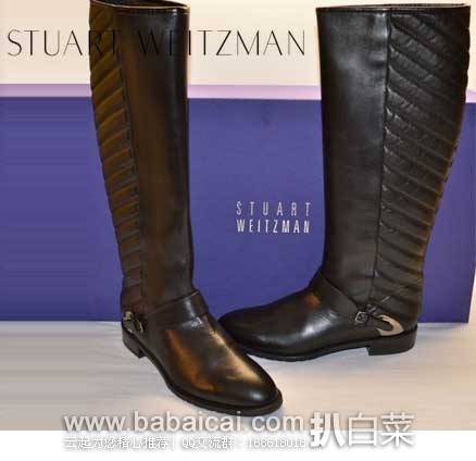 6PM：Stuart Weitzman 斯图尔特·韦茨曼 女士全皮16英寸包腿皮靴（原价$695，现售价$277.99），公码85折后实付$236.29，新低