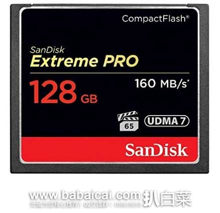 SanDisk 至尊超极速 160MB/S  CF存储卡128GB  原价$249.99，现售价$149.99，新低