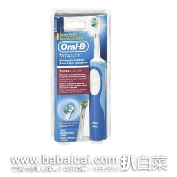Oral-B Vitality Floss Action 可充电电动牙刷（套装包含2个刷头） 原价$28.97，现$19.96-5=$14.96，直邮无税