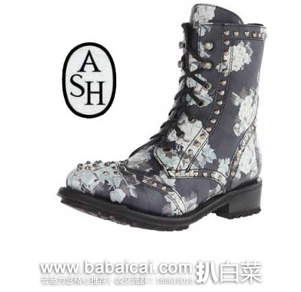 ASH 艾熙 女士  Rare Combat Boot 真皮印花马丁靴  （原价$430，现售价$141.75），公码7折后实付$99.22，新低