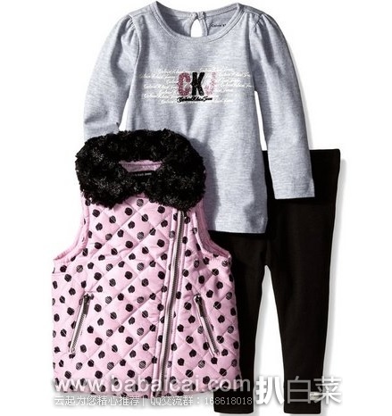 Calvin Klein 卡尔文·克莱恩Infant Girls女童三件套 原价$30，现$16.99，公码8折$13.59，直邮无税