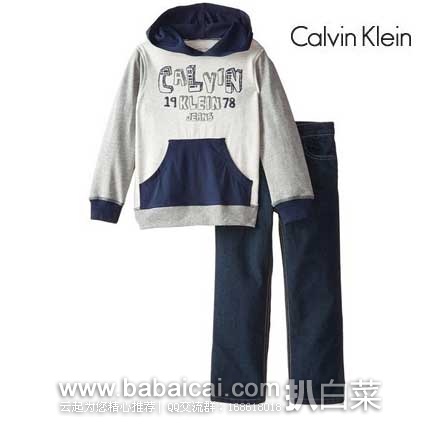Calvin Klein 小男孩 Navy Hoody 套头 卫衣牛仔套装 原价$49.5，现特价$17.59