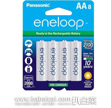 Panasonic 松下 Eneloop 爱乐普 BK-3MCCA8BA AA充电电池 原价$26.99，现售价$21.62