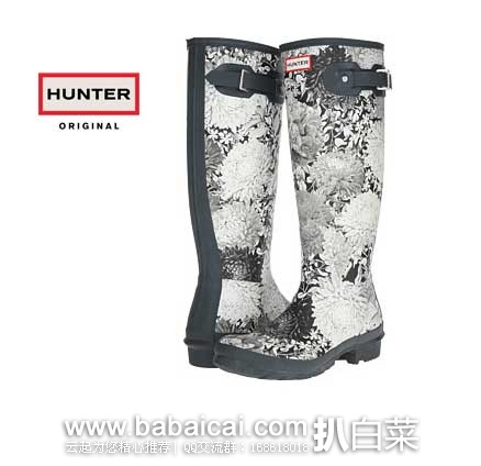 6PM：Hunter Boots 猎人靴  印花橡胶雨靴 （原价$170，现5折$84.99），公码8折后实付$67.99，新低