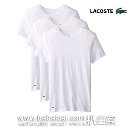 Lacoste 法国鳄鱼 男士 圆领皮马棉短袖T恤3件装 原价$43，现$22.01，直邮含税到手￥65/件