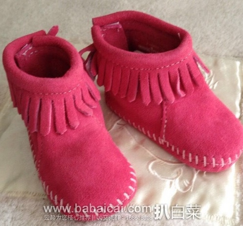 Minnetonka 迷你唐卡 宝宝手工麂皮软底流苏靴 学步鞋 特价.56,公码8折.05,到手仅¥130 两色好价