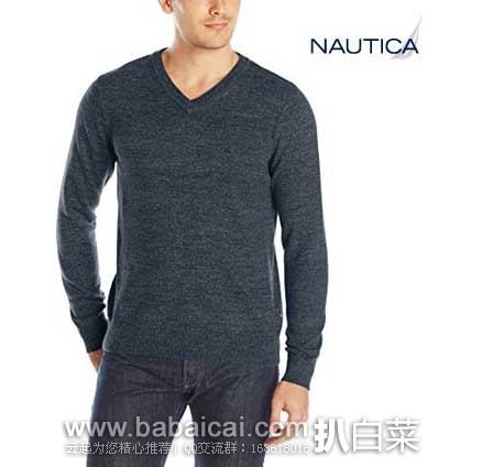 Nautica 诺帝卡 Mid Weight 男款 纯棉针织衫   原价$69.5，现售价$21.79起