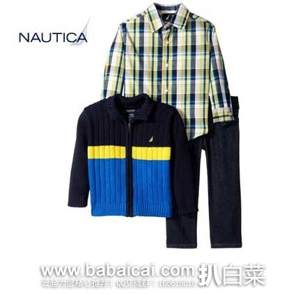 Nautica诺帝卡男童服饰三件套 （原价$59.50，现特价$28.62），公码7折后实付$20.03