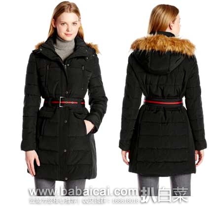 Tommy Hilfiger 汤米希尔费格 女士 中长款毛领连帽收腰棉服 （原价$320，现3折售价$95.92），公码8折后实付$76.8