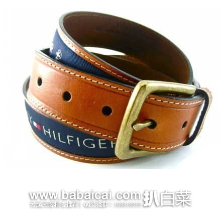 TOMMY HILFIGER 汤米希尔费格 男士 双色拼接真皮皮带 （原价$45，现4.1折售价$18.53），公码8折后实付$14.82